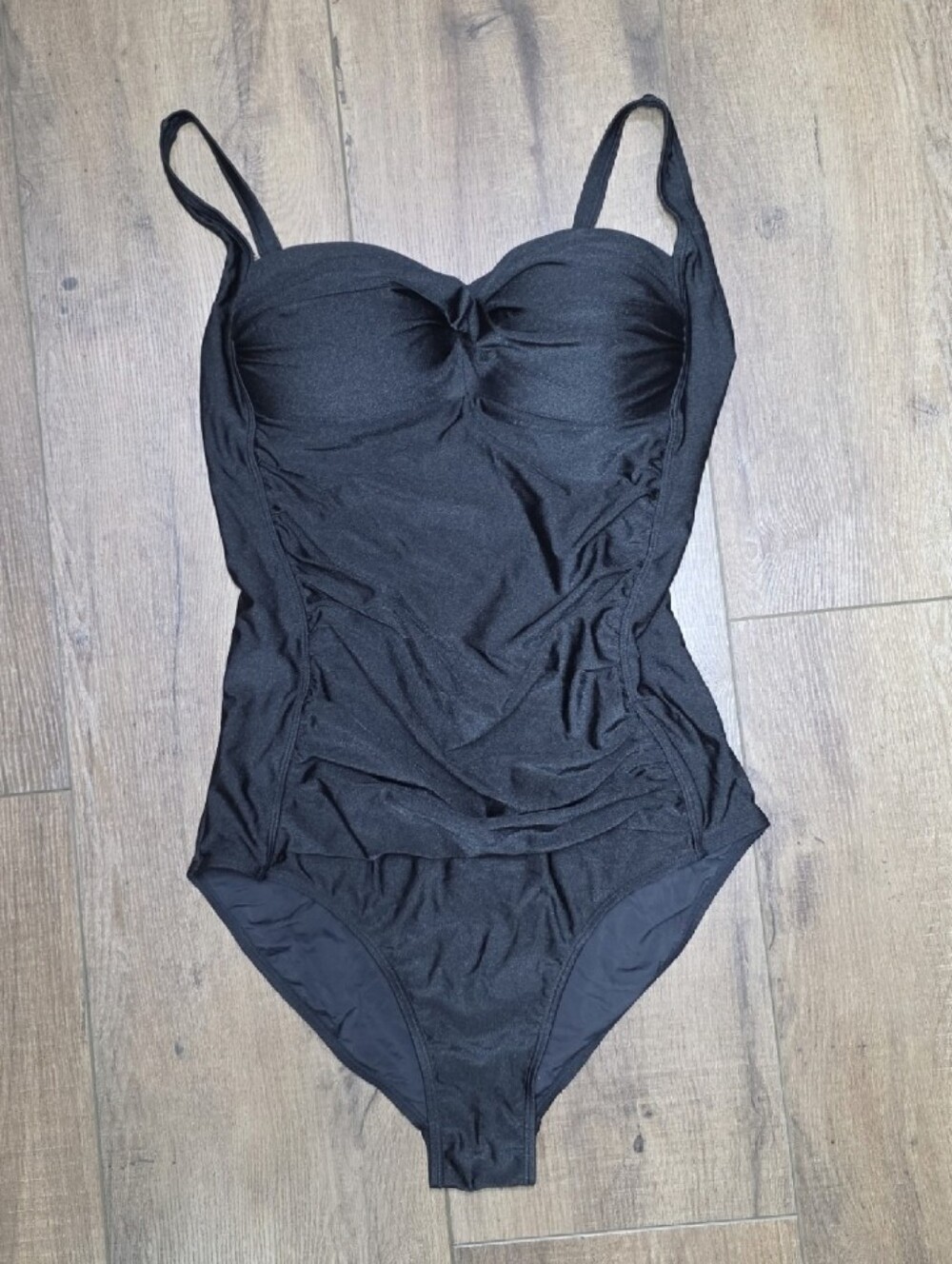 Betsey Johnson black one piece swimsuit with ruched detailing